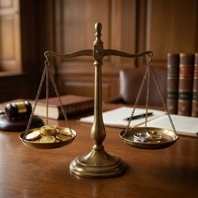 Boşanma davası ücretleri temsili görsel - Adalet terazisi ve alyanslar